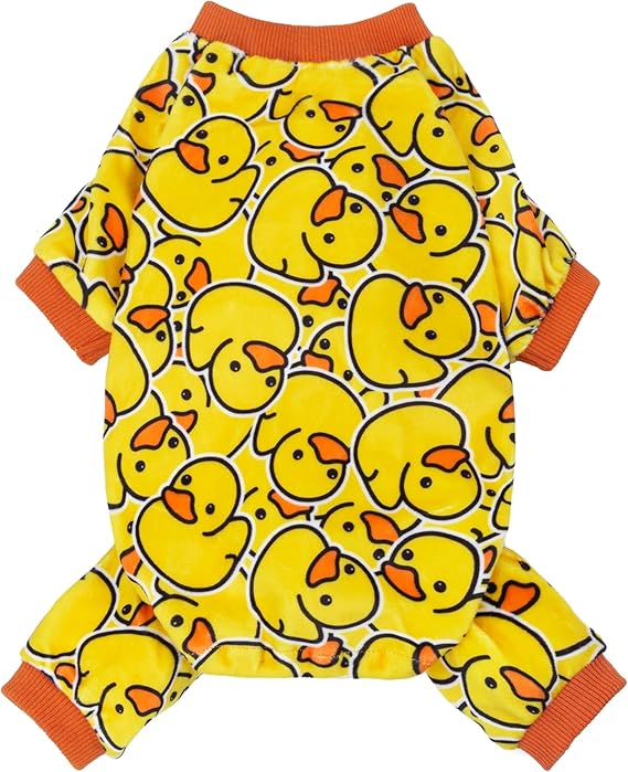 Fitwarm Funny Duck Dog Pajamas, Dog Winter Clothes for Small Dogs Girl, Lightweight Velvet Pet Jumpsuit, Cat Onesie, Yellow, XS