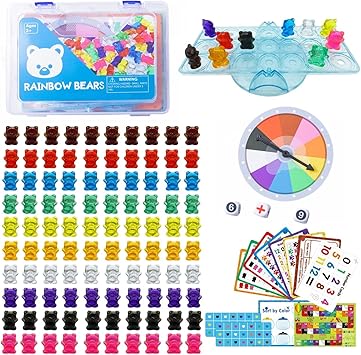 100 Pcs Translucent Bear Counters, Counting Animal Matching Games Color Sorting Toys, Translucent Toys for Light Table, Includes 11 Activity Cards