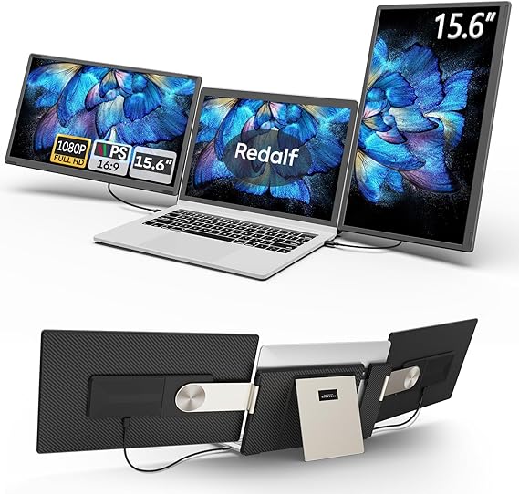 Laptop Screen Extender, 15.6'' 1080P FHD Laptop Monitor Extender with 235Rotation Detachable Dual Monitor, Plug & Play, Triple Screen for 13"-17.3" Laptops Compatible with Mac/Wins/Android/Dex