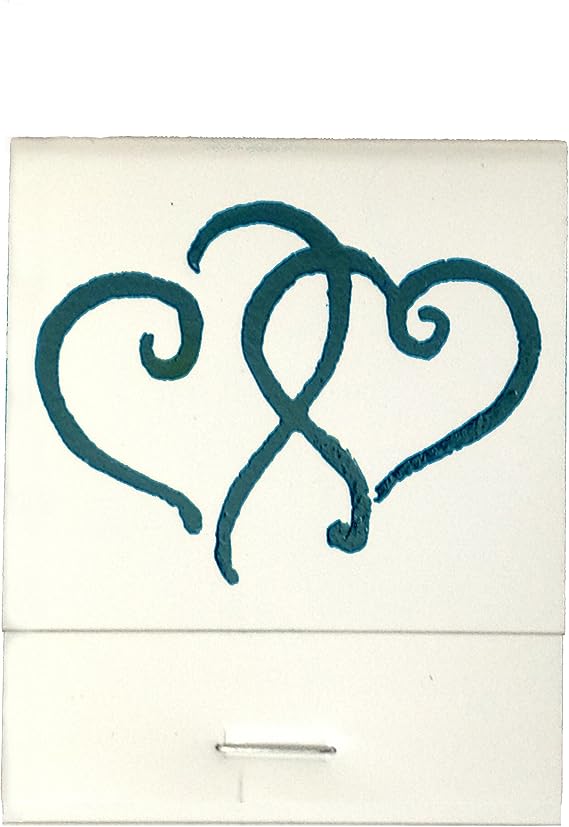 50 White Matches Printed Hearts in Metallic Teal Matchbooks Wedding, Anniversary, Birthday, Party, Your Choice of Color of Print