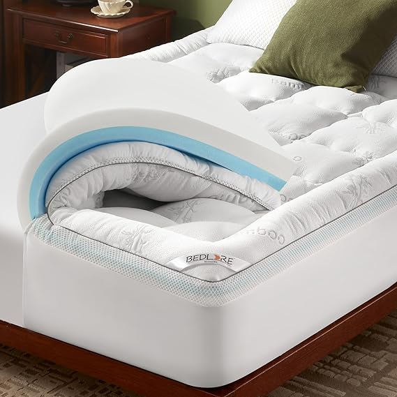 BEDLORE Memory Foam Mattress Topper Small Double, 2-in-1 Dual Layer Design