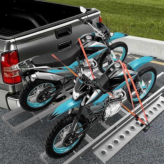 Heavy Duty 600LB Motorcycle Hitch Carrier Rack with and 2 Inch Quick-Connect Stabilization and Tie-Down Straps - Arched Ramp & Anti-Wobble System for Dirt Bike Transport