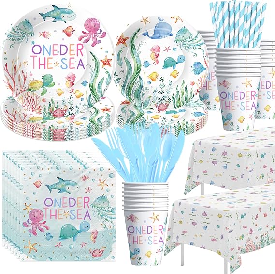 APOWBLS Ocean Oneder Sea First Birthday Decorations Supplies, Serves 24