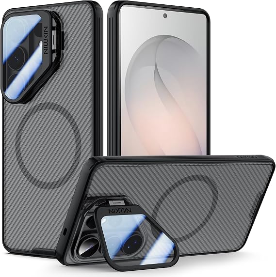 Nillkin Magnetic for Samsung Galaxy S26 Ultra Case with Camera Cover Stand | MagSafe Compatible | Full Camera Protection | Adjustable Kickstand | Shockproof Slim Case for S26 Ultra, Translucent Black