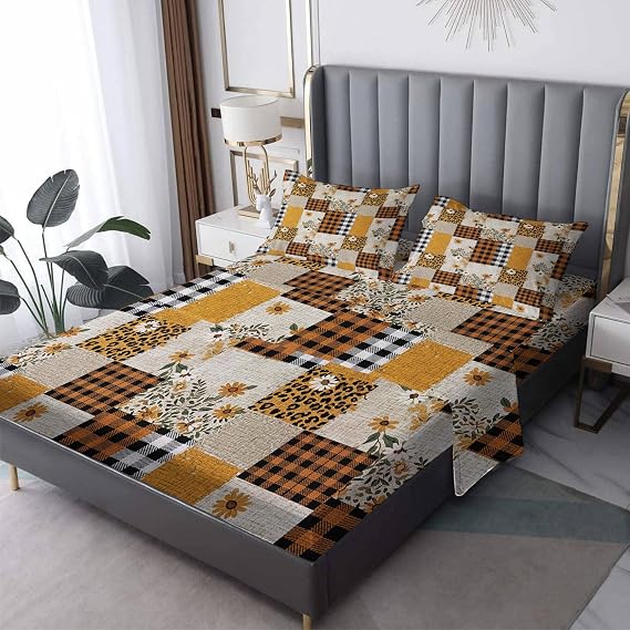 Patchwork Floral Sheets Queen Sheet Set - Leopard Plaid Bed Sheets, Soft Microfiber & Deep Pocket & Wrinkle Free Sheet & Pillowcase Sets, Rustic Fall Farmhouse Bedding for Bedroom Decor