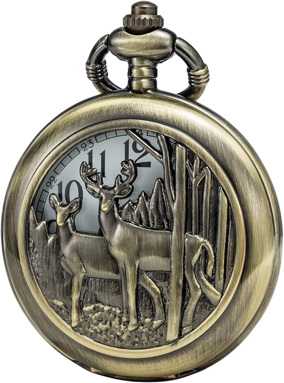 SEWOR Japan Quartz Movement Pocket Watch with Double Chain (Metal & Leather)