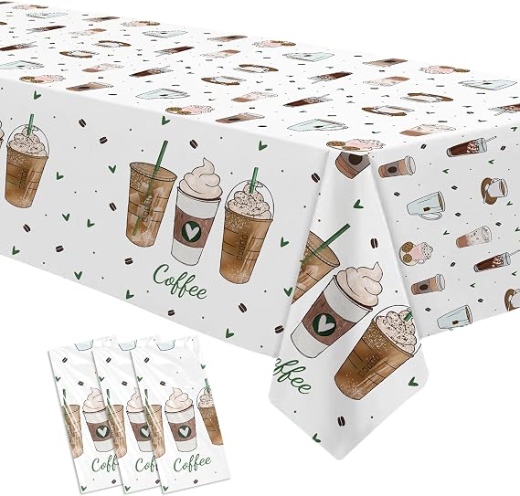 APOWBLS Coffee Party Decorations Tablecloth for Birthday Baby Shower 3 Pack