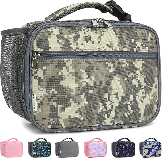 GYEUKHAM Insulated Lunch Box for School, Thermal Reusable Durable Freezable Lunch Bags for Kids Boys Girls Men Women - Small Soft Cooler Portable Lunch Tote Kit for Work Picnic Travel,Grey Camo