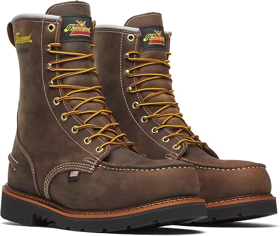 Thorogood 1957 Series 8 Waterproof Steel Toe Work Boots for Men - Full-Grain Leather with Moc Toe, Slip-Resistant Heel Outsole, and Comfort Insole; EH Rated | MAXWear 90 Outsole, American Full-Grain Leather, Made in USA, Removable Ultimate Shock Absorption Footbed