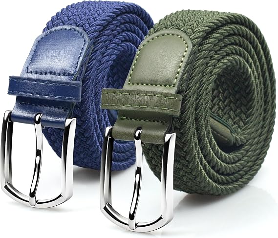 UNGGJKB Mens Belts, 2 Pack Woven Golf Casual Belts, Mens Elastic Band Casual Jeans Gifts