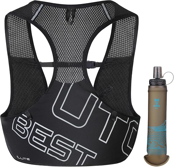 UTOBEST Allite Lightweight Hydration Vest with 500ml Soft Flask | Reflective Design, Max Breathability For Summer, Multi Pockets, 3 Sizes Adjustable Fit, for Trail Running, Parkrun, Marathon