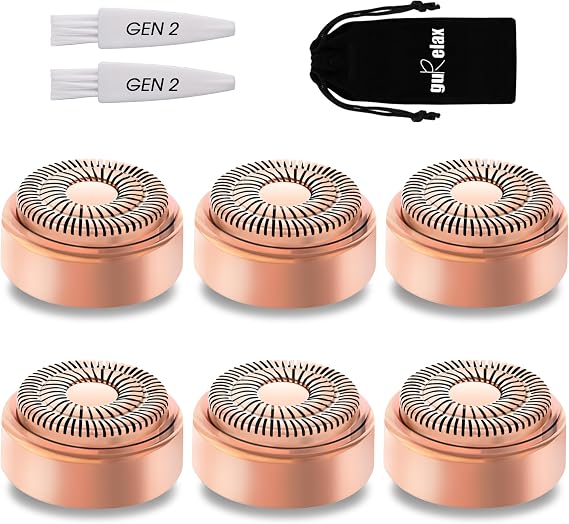 Replacement Heads for Flawless Hair Remover, Gen 2 Replacement Blades for Finishing Touch Facial Hair Removal for Women, Painless Razor Head for Face with Gurelax Flannel Bag（6pcs）
