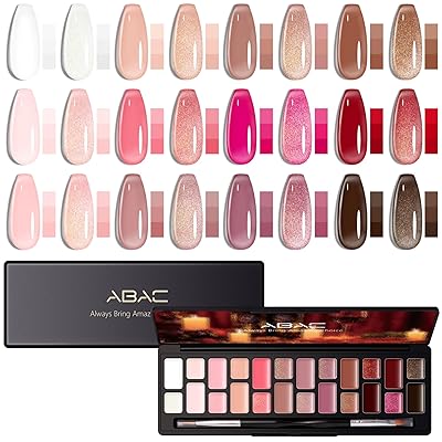 ABAC Solid Jelly Gel Polish Set-24 Colors Hema Free wDual Brush - Transparent Neutral Nude Pink & Nude Rich Red Brown Shades,Sheer Long-Lasting Gel Polish KitSalon-Quality & Hypoallergenic