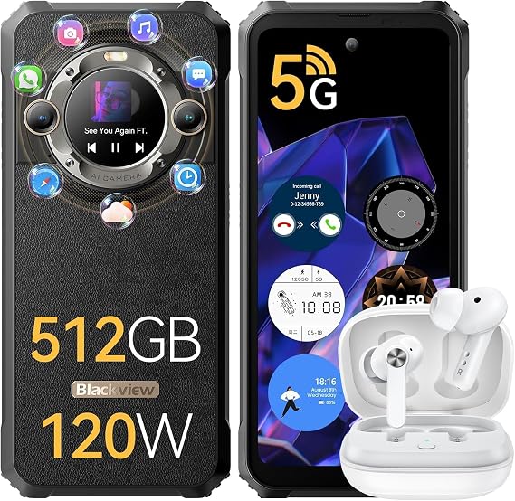 Blackview BL9000 5G Rugged Smartphone 24GB+512GB, 6.78" 2.4K 120Hz Rugged Phone+1.32" Back Screen, 120W Charging/8800mAh, Dual 50MP Camera, Dimensity 8020 5G Chip, Android 13, Fingerprint/Face ID/NFC