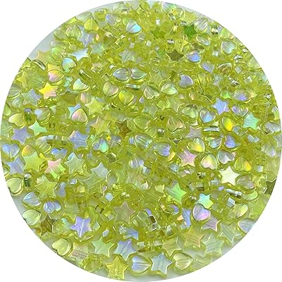 350 Pcs Heart Star Acrylic Beads 9mm Heart 11mm Star Shape Spacer Bead for Making Bracelet Necklace Necklaces Earrings Key Chains Accessories DIY CraftsLemon Yellow AB