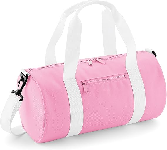 BagBase Mini Barrel Bag (One Size) (Classic Pink/White)