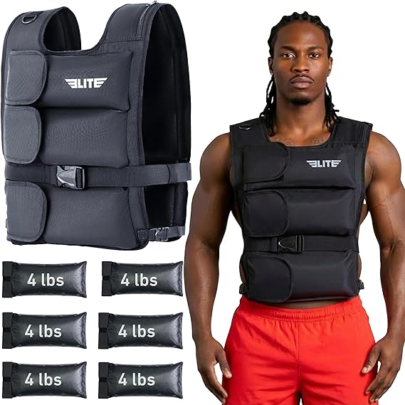 Elite Sports Weighted Vest for Men & Women, 4lb/8lb/12lb/16lb/20lb/24lb Reflective Adjustable Weight Vest Workout, Exercise, Running, Weight Loss & Strength Training (UN-FILLED)