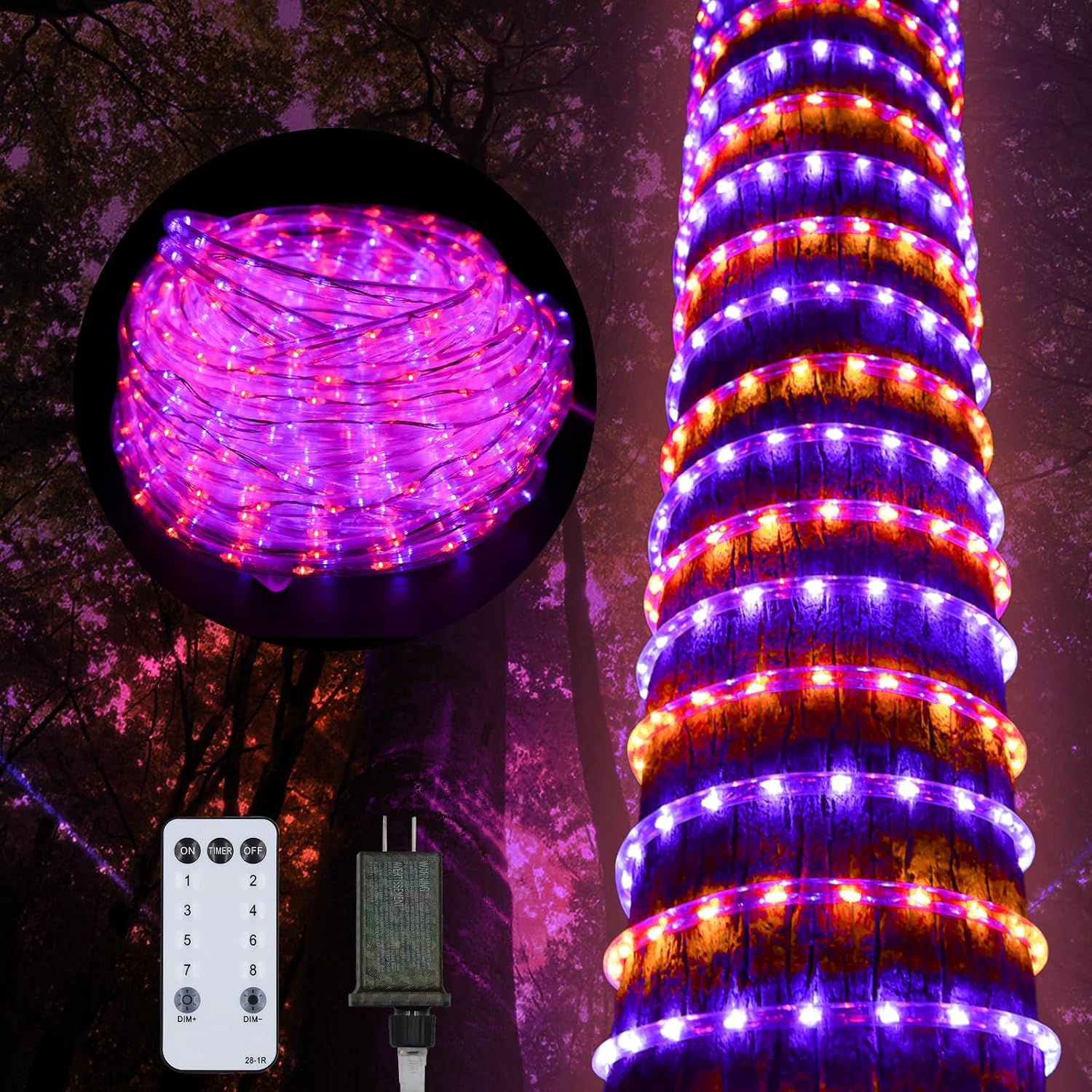 Halloween Rope Lights Outdoor, 33Ft 400 LED Orange and Purple String Lights, Waterproof Tube Lights Plug in 8 Modes Halloween Tree Garden Fence Yard Party Outdoor Decorations
