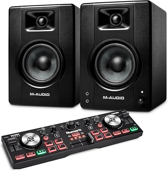 Numark DJ2GO2 Touch DJ Controller and M-AUDIO BX4 Pair Studio Monitors for Studio Recording, Music Production, Podcasting, Streaming