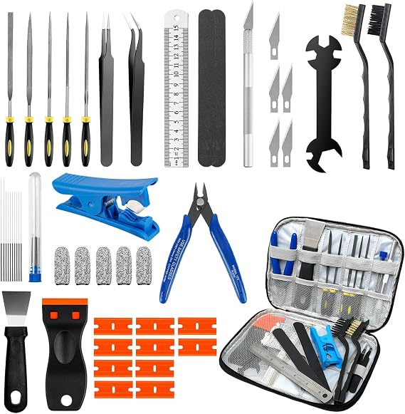50pcs 3D Printer Accessories Tool Kit for All FDM/SLA Printers | All-in-One Nozzle Cleaning Kit, Scrapers, Pliers, Flush Cutters, Files, Tweezers -3D Print Cleaning Deburring & Finishing Set