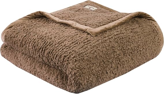 Woolrich Burlington Berber Blanket Super Soft, Cozy Lightweight Cover with Luxurious Velvet Binding, Modern Trendy All Season Bedspread Bedding-Set, King 108" W x 90" L Brown
