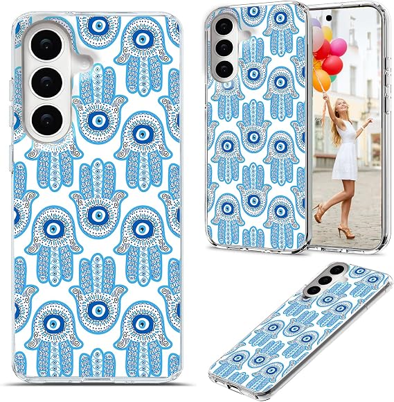 for Samsung Galaxy S26 Plus Case for Girl Women, Full Protective Shockproof Slim Soft TPU Clear Phone Cover Cases for Galaxy S26+,Cool Magic Blue Golden White Turkey Evil Eye Hamsa Eye