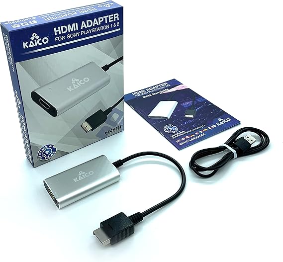 Kaico PS1 HDMI / PS2 AV Cable Compatible with Sony PlayStation & PS2 Models - Switch Between RGB & Component - PS1 & PS2 to HDMI Converter for Any HD TV | Supports RGB and YPbPr component modes for PS1 and PS2 games, with built-in switch, plug-and-play setup, and 12-month support