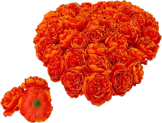 Sunset Red Rose Heads Artificial Flowers, 40 Pcs 3.3'' Fake Orange Flower Heads for Craft,Silk Rose Heads Bulk,Satin Rose Heads No Stem for DIY Flower Well,Crafts Bouquest (40, Sunset red)