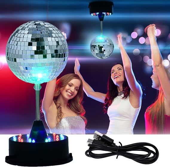 Rotating Disco Ball Lights - Rotating Mini Disco Ball with Hanging LED - Battery Operated Versatile Dancing Lighting Accessory - Ideal for Parties, or Dance Floors, Clubs, and Events
