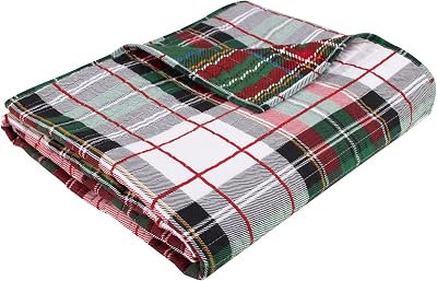 Levtex Home - Spencer Plaid Green - Throw - Tartan Plaid - Green, White, Red - Quilted Throw 50x60in. - CottonCotton