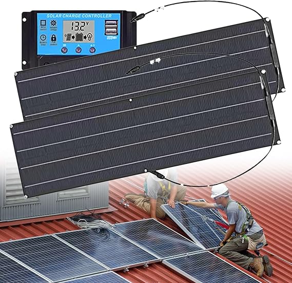 400W Solar Panel Kit, for RV with Battery and Inverter: 2pcs 200W Solar Panels+40A Charge Controller,Flexible Solar Panels(Black)