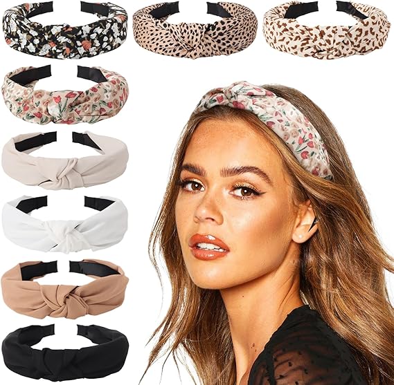 DRESHOW 8 Pack Knotted Headbands for Women Wide Turban Headband Yoga Exercise Ribbing Hair Hoop Hair Bands Accessories