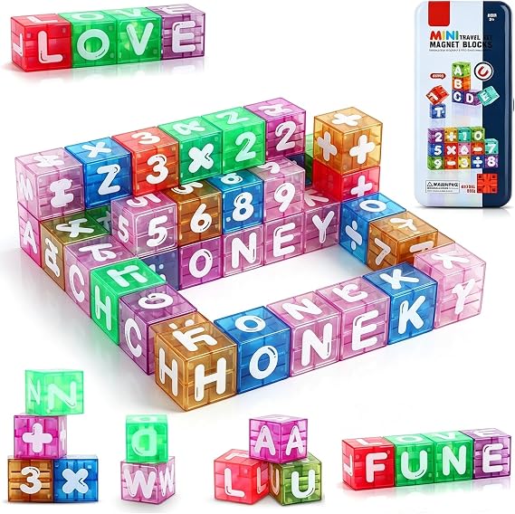 40PCS Magnetic Blocks Letter & Number Kit-STEM Educational Montessori Toys for Spelling, Counting & Math-Travel Toys for Kids Ages 3-8, Preschool Learning Activities & Fine Motor Skills Development