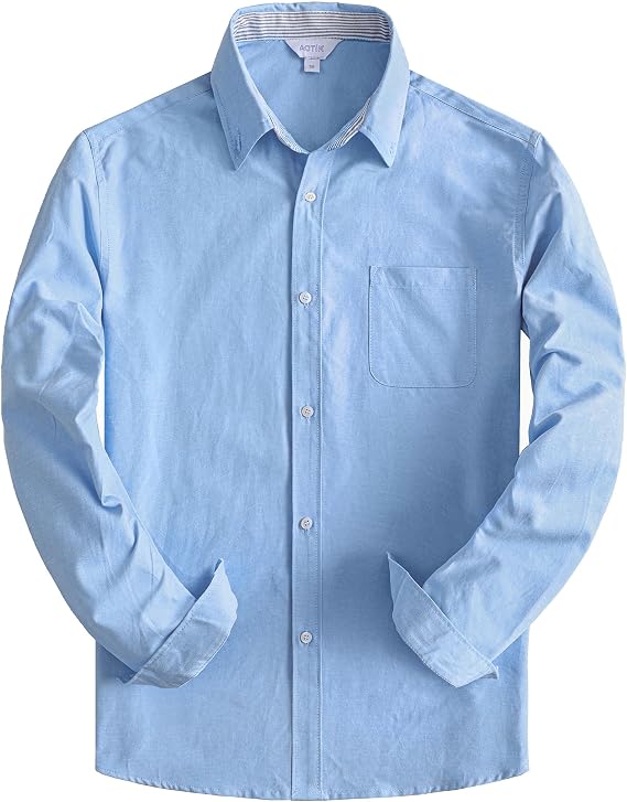 Boys Oxford Dress Shirts Formal Long Sleeve Button Down Shirts
