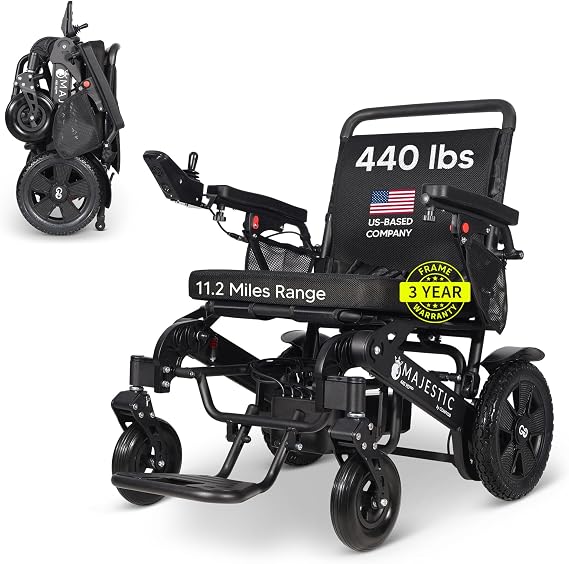 440 lbs Capacity, Up to 12 Miles Battery Range,Electric Wheelchairs for Adults, Bariatric Foldable Power Wheelchair for Seniors,US Based Support,440 HD Plus Heavy Duty Electric Wheelchair by Majestic
