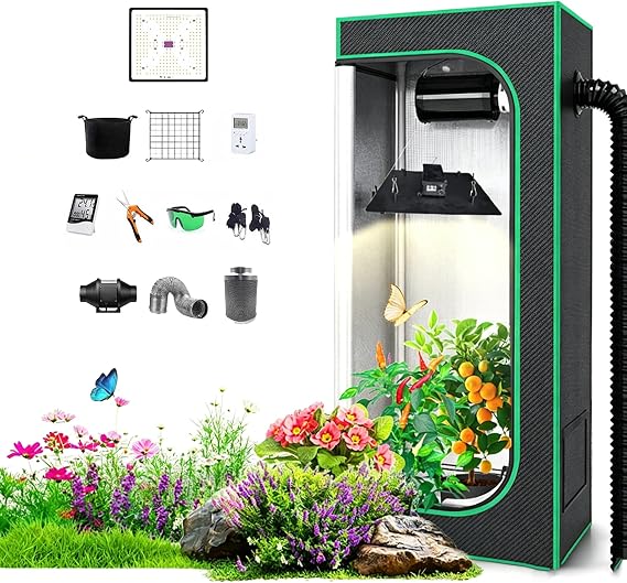Indoor Greenhouse with Grow Light,60 * 60 * 120cm,4, 600d Premium Nylon Fabric,Home Cultivation,Alloy Frame,Easy to Install,with Vent,Zipper Door 60 * 60 * 180cm