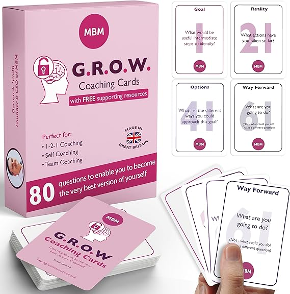 MBM Leadership Grow Model Coaching Cards for Managers & New Leaders | 80 goal-setting & coaching conversation cards for leadership development, emotional intelligence, HR training & new managers