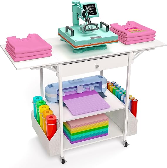 Crafit Foldable Heat Press Table, Hold 36 Vinyl Rolls, Large with Wheels