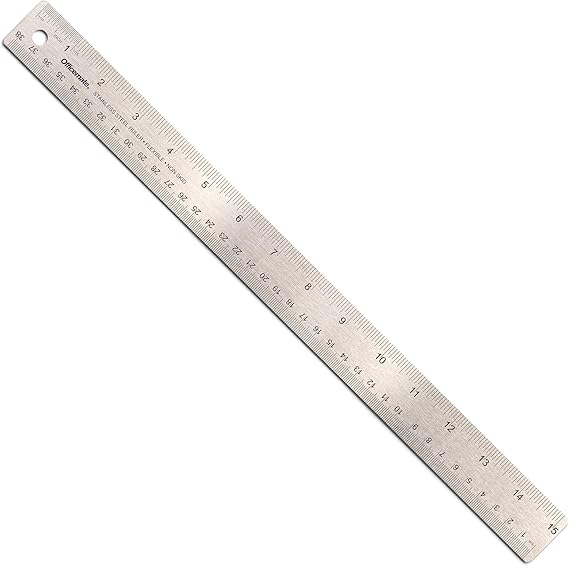 Officemate Classic Stainless Steel Metal Ruler, 15 inches with Metric Measurements, Silver, 15 L x 1.25 W 66612