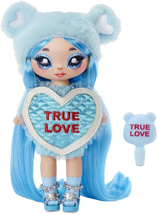 MGA Entertainment Na Na Na Surprise Lily Sarang - Blue Teddy Bear-Inspired 7.5" Fashion Doll with Light Blue Hair, Heart-Shaped Dress and Brush