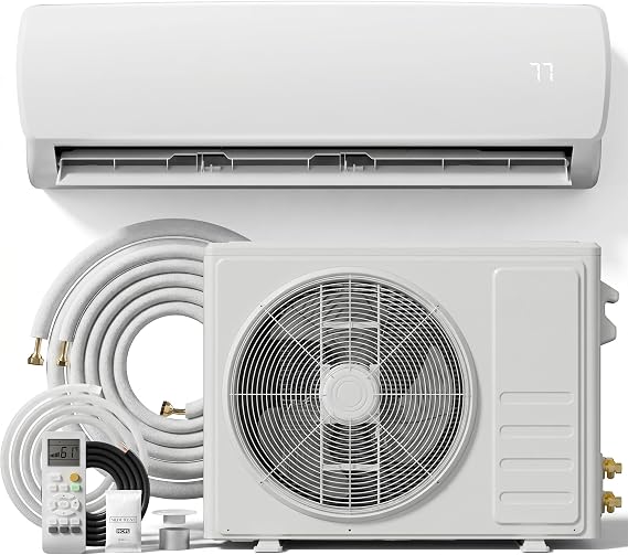 MEPTY 12000BTU Mini Split AC/Heating System, 19 SEER2 Energy Efficient Mini Split Air Conditioner with Heat Pump, 110V Cools Up to 750sq.ft, Ductless Inverter AC Unit with Pre-Charged Condenser