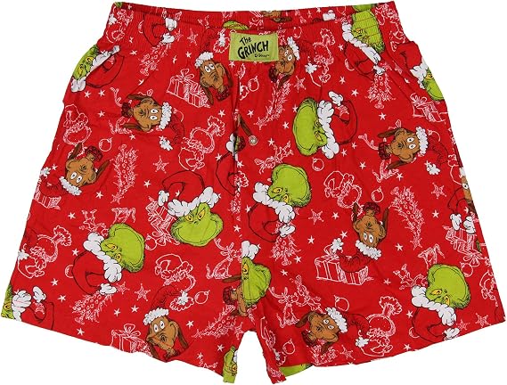 Dr. Seuss The Grinch Men's Max Grinch Cindy Lou Who Christmas Holiday AOP Boxers Lounge Sleep