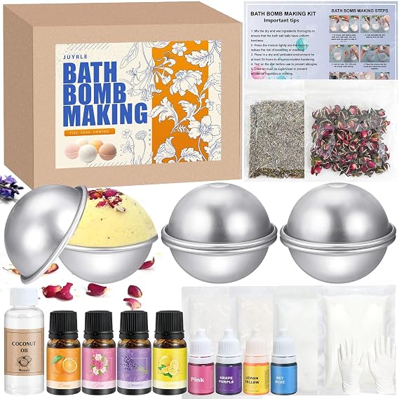 JUYRLE Bath Bomb Making Kit- DIY Bath Bomb Kit for Women, Make Your Own Bath Bombs, Bath Bomb Craft Kits with Bath Bomb Molds, Soap Making Kits, Bath Bomb Making Supplies Gifts for Girls Women