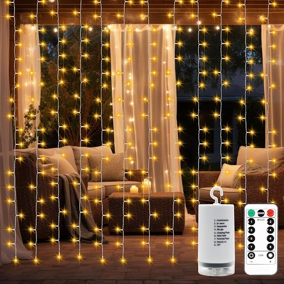 Curtain Lights Battery Operated Christmas Fairy Curtain Lights 9.89.8 Ft