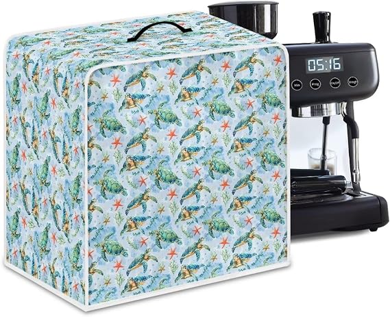 Sea Turtle Printed Coffee Maker Appliance Cover, Foldable Dust Cover for Drip Coffee Machine, Blue, S: 11" x 6.9" x 15.7", L: 13.6" x 10.2" x 14"