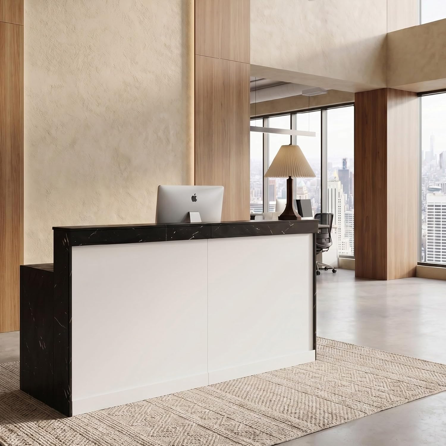 Reception Desk with Drawer, Cabinet, Keyboard Tray, LED, Two Person Front Desk, Double Office Reception Counter for Office &amp; Business, Beauty, Salon, Lobby Shop, Hotel