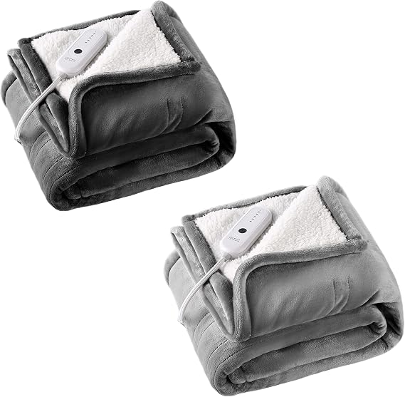 ESTINGO Electric Throw Blanket Heated Blanket Throw, 50"x60" Dark Grey & 50"x60" Light Grey Bundle