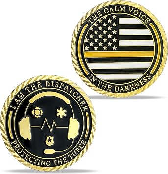 Imasoner Thin Gold Line American Flag 911 Dispatcher Challenge Coin Gift for Dispatchers First Responders Police Firefighters EMS and Emergency Personnel