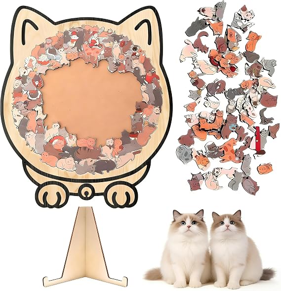Cat Shaped Puzzle,135 Piece Jigsaw Puzzles for Adults,Colored Cat Shaped Wooden Jigsaw Puzzle,Cute Animal Cats Wood Puzzles, Gift for Cats Lovers Home &amp; Relaxation