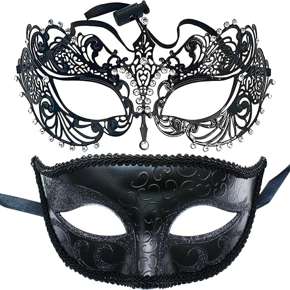 Couple Masquerade Mask Set - Black Costume Masks for Women & Men - Cosplay & Party Masquerade Ball